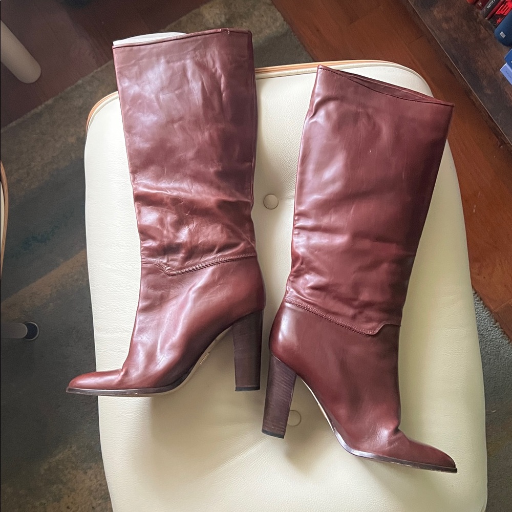 Tamara Mellon Rampling Knee High Boots, Bordeaux, Size 40